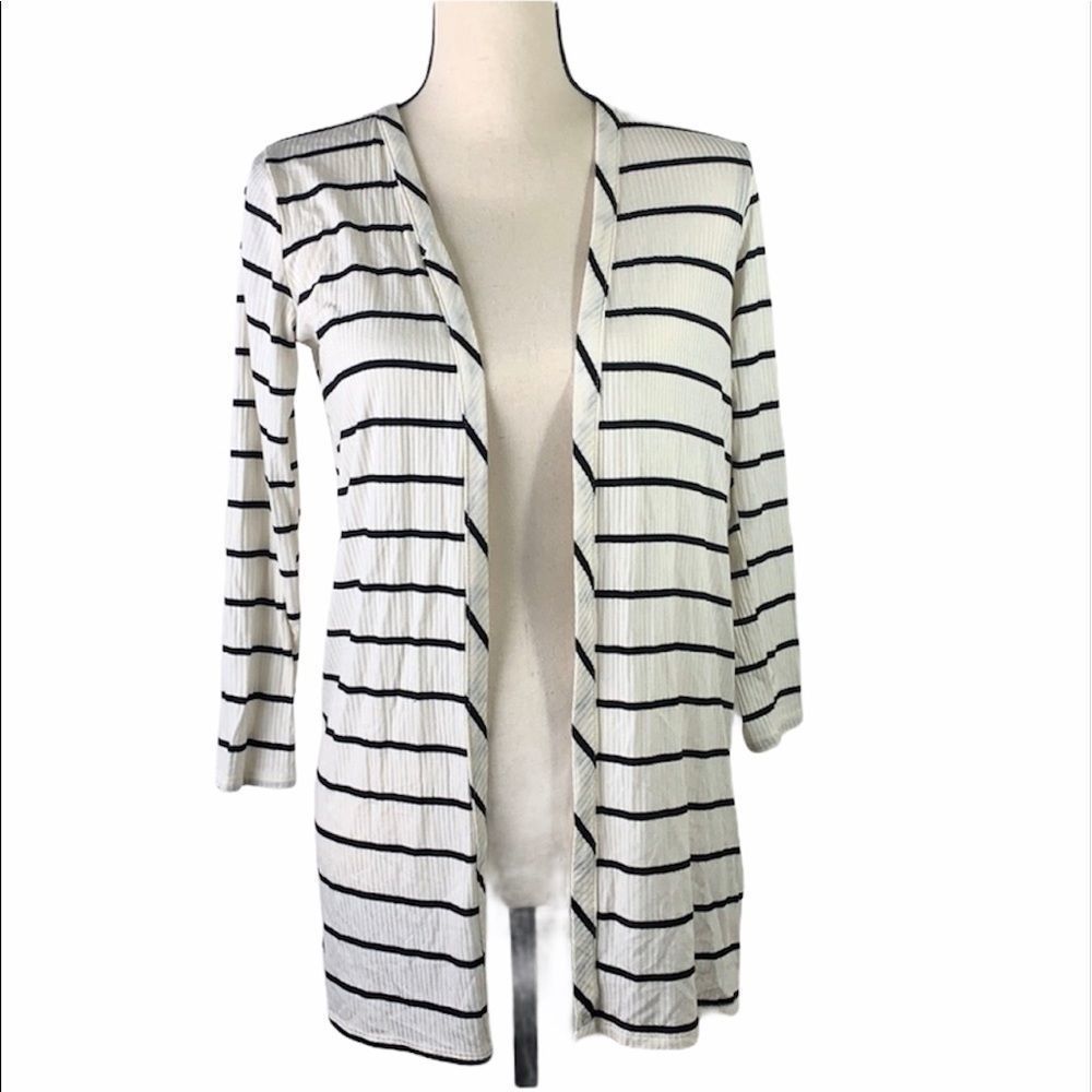 POMELO WOMEN SIZE L OPEN FRONT STRIPED CARDIGAN